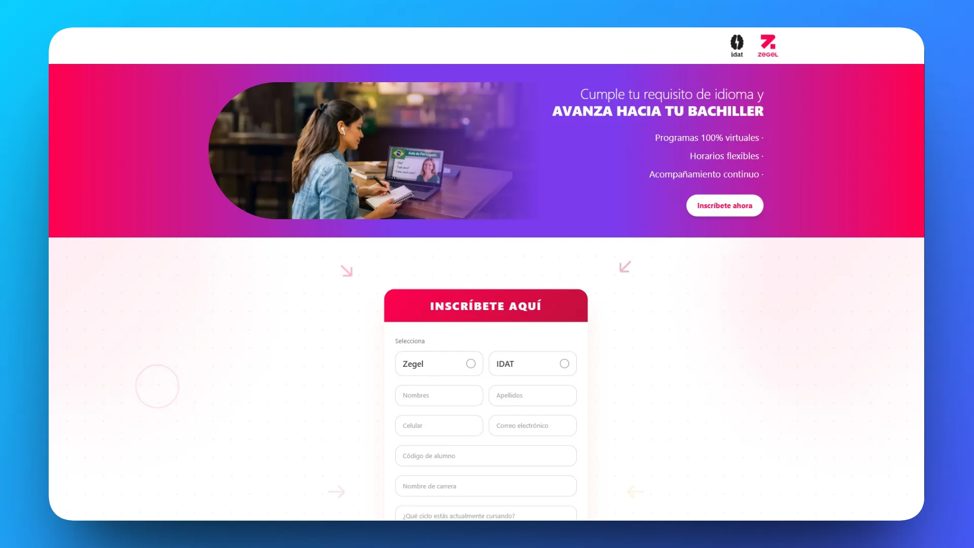 Landing Page Zegel Idiomas